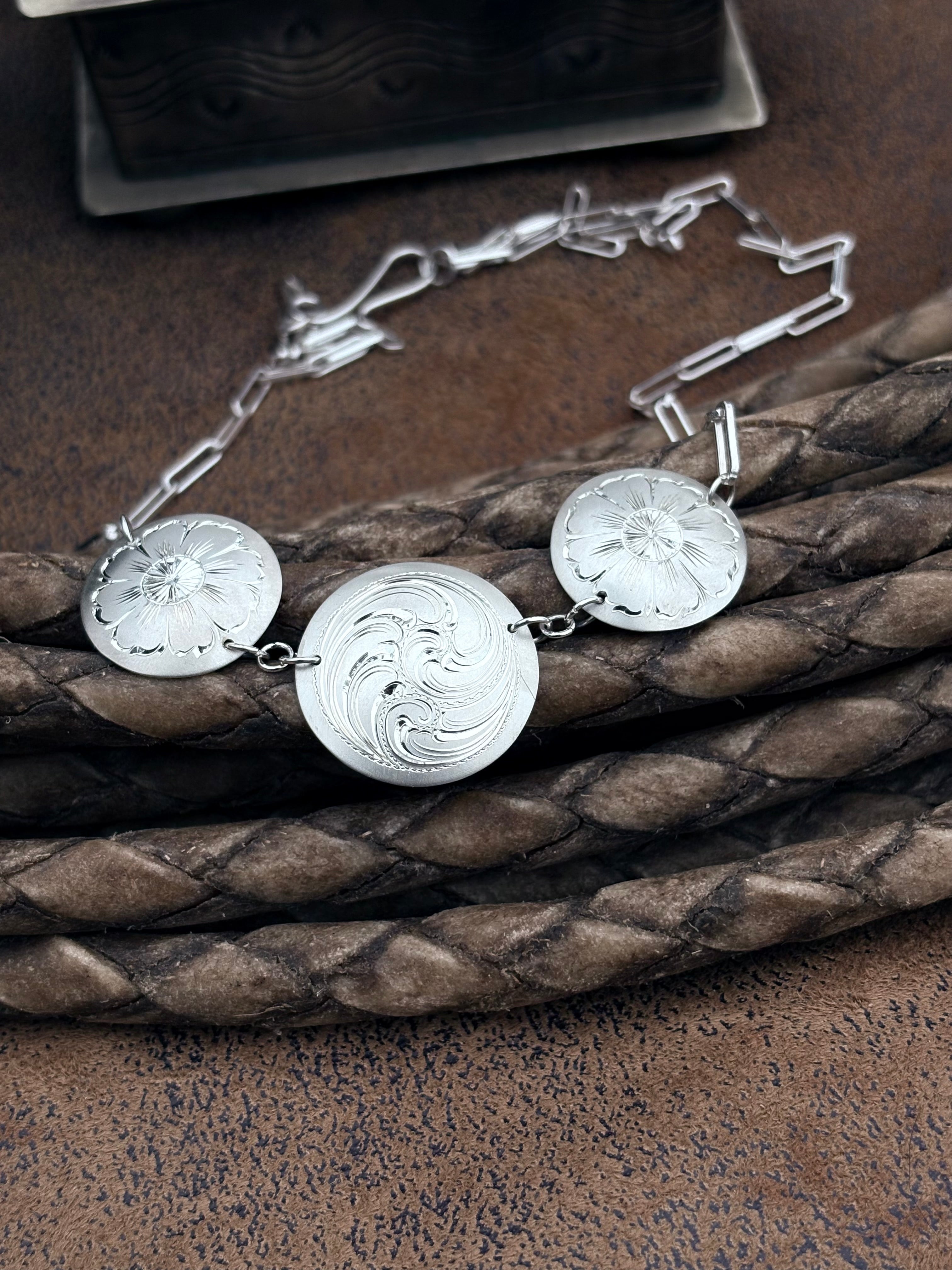 Sterling silver concho necklace