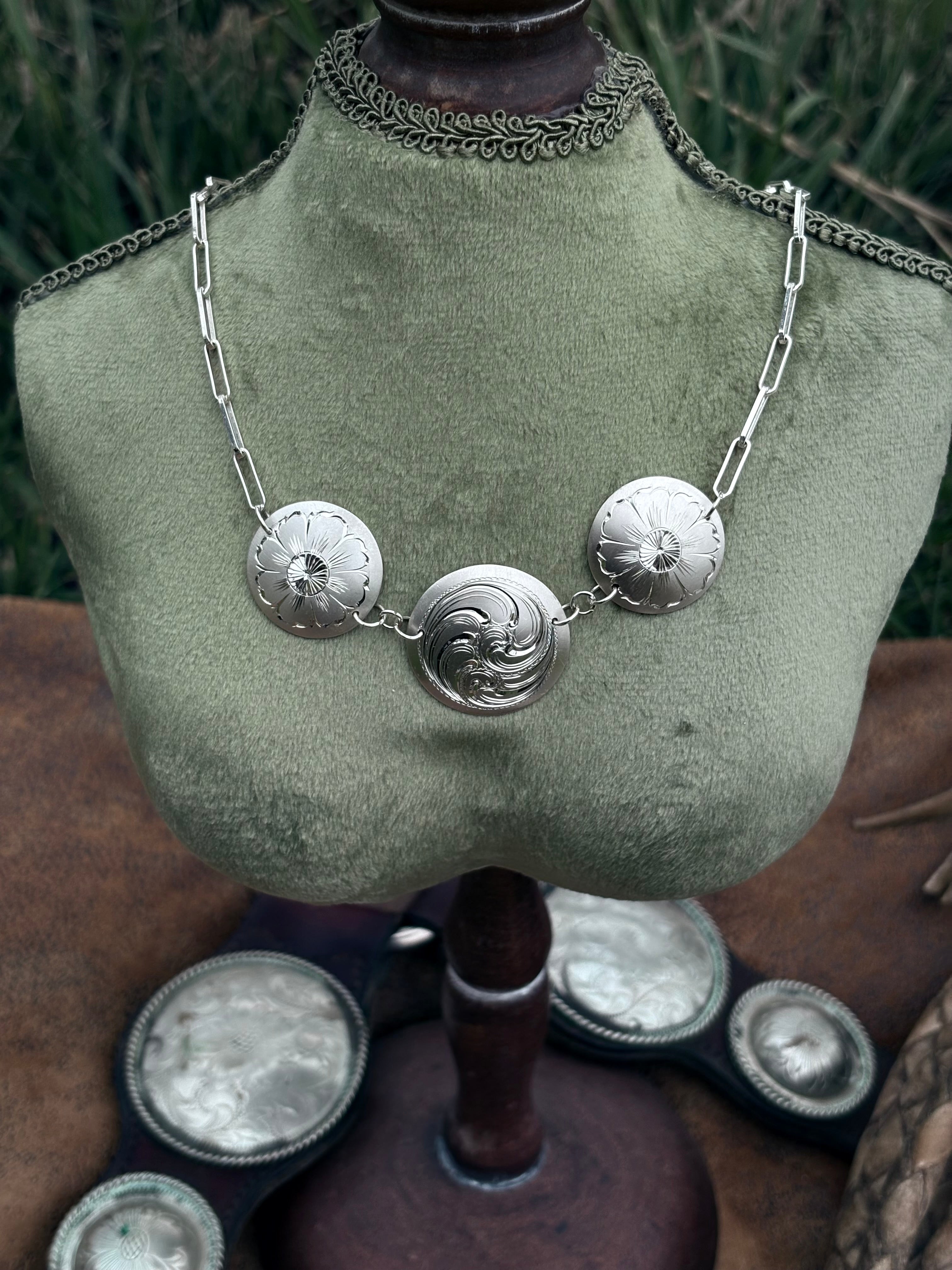 Sterling silver concho necklace